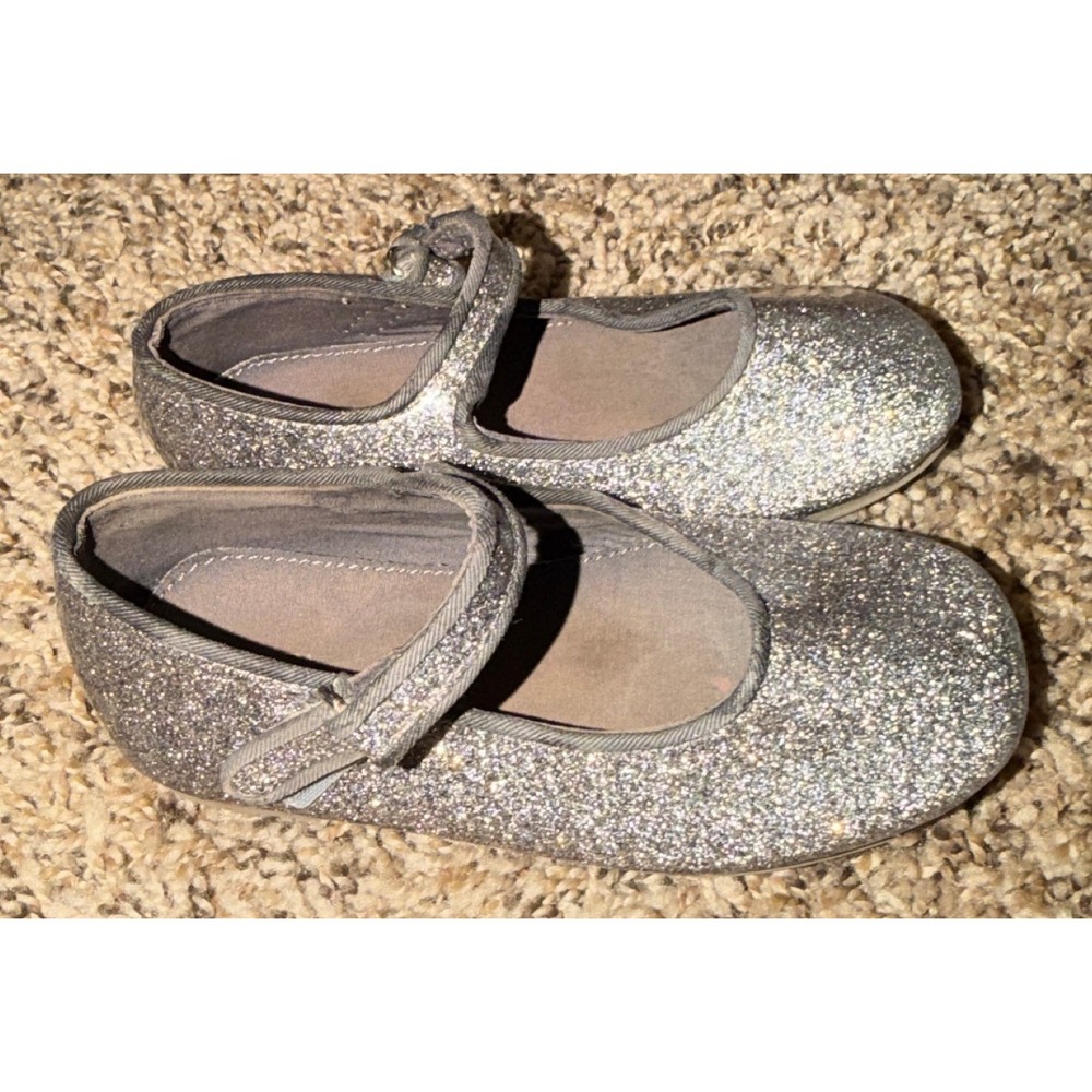 Zara-Girls Dark Brown Silver Glitter Finish Mary Jane Ballet Shoes 9.5 (24)
